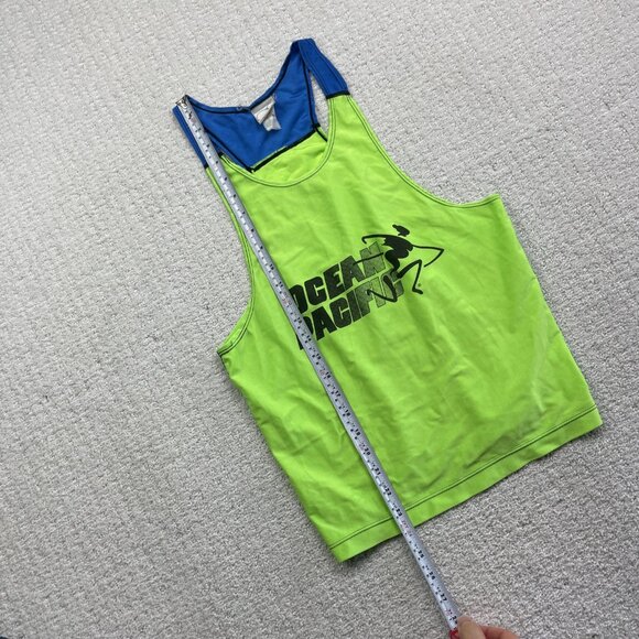 VTG Ocean Pacific OP Running Tech Tank Top Neon Green / Blue Canada Made Read - Picture 9 of 10